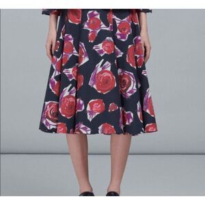 Marni Black Spinning Roses Midi Balloon Skirt Pockets Pleated Size Small (IT 36)